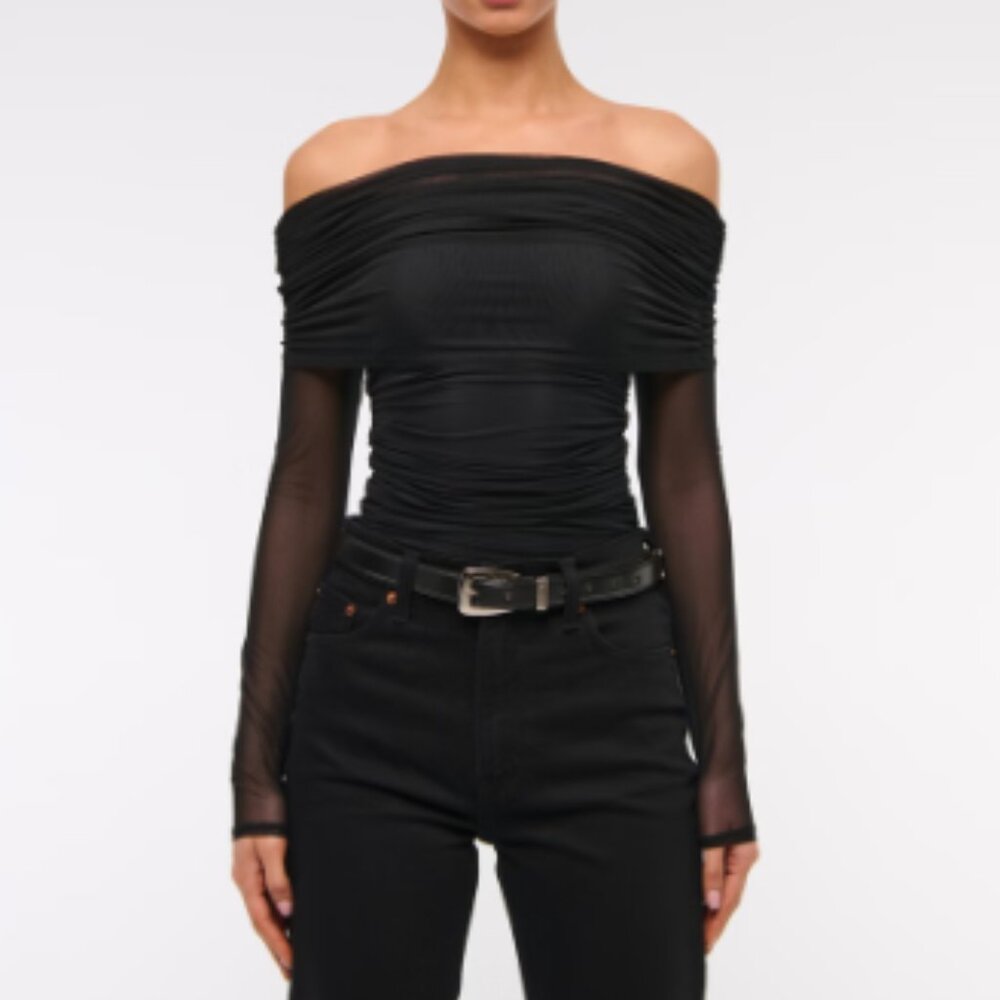 Abercrombie & Fitch Long-Sleeve Mesh Foldover Bodysuit
